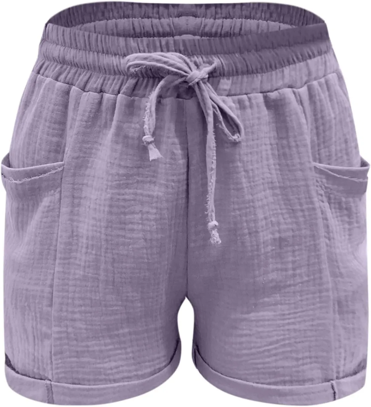 Linen Shorts for Women Plus Size Drawstring High Waisted Casual Summer Pull On Loose Fit Beach Vacation Shorts with Pockets