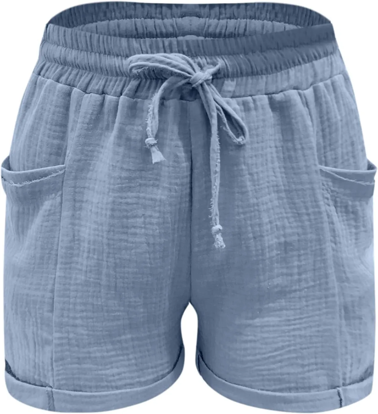 Linen Shorts for Women Plus Size Drawstring High Waisted Casual Summer Pull On Loose Fit Beach Vacation Shorts with Pockets