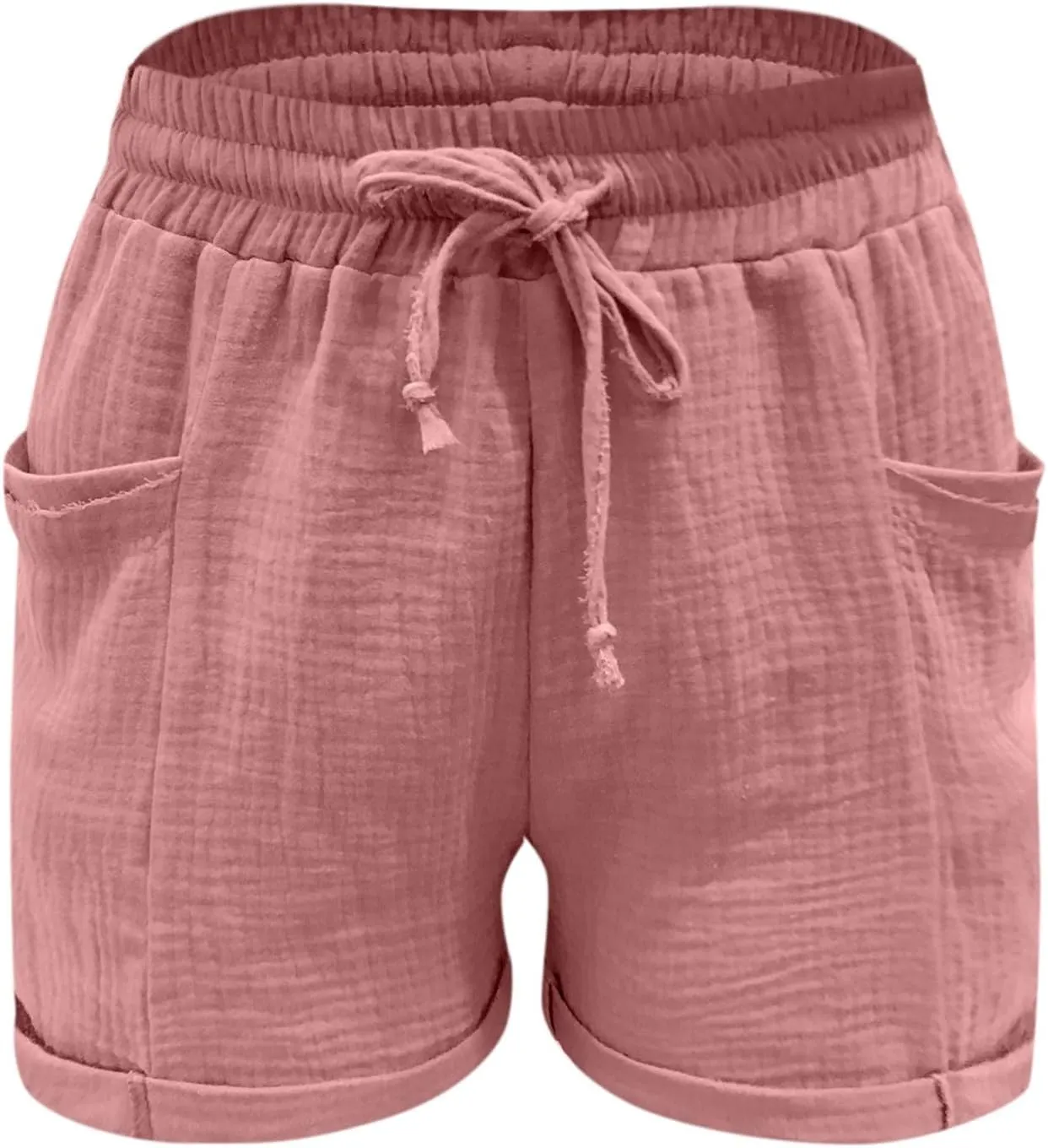 Linen Shorts for Women Plus Size Drawstring High Waisted Casual Summer Pull On Loose Fit Beach Vacation Shorts with Pockets