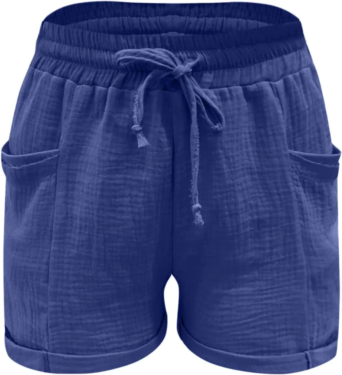 Linen Shorts for Women Plus Size Drawstring High Waisted Casual Summer Pull On Loose Fit Beach Vacation Shorts with Pockets