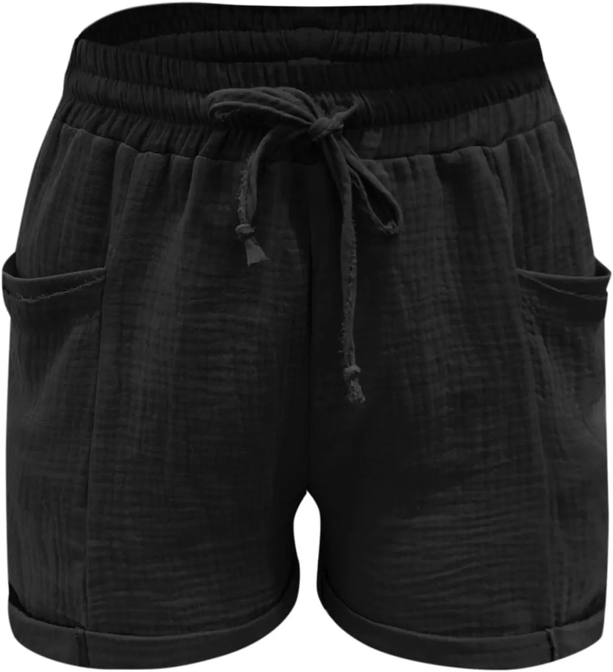 Linen Shorts for Women Plus Size Drawstring High Waisted Casual Summer Pull On Loose Fit Beach Vacation Shorts with Pockets