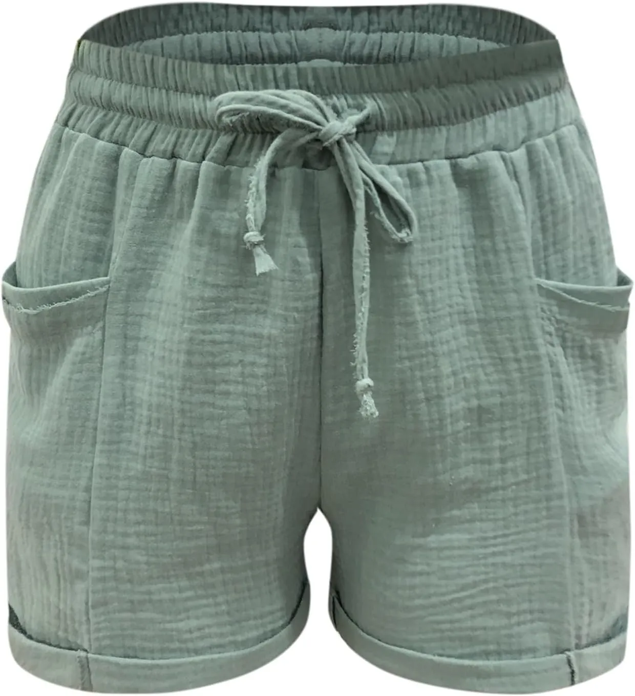 Linen Shorts for Women Plus Size Summer Beach Vacation Resort Wear Casual Drawstring Elastic High Waist Shortts with Pockets