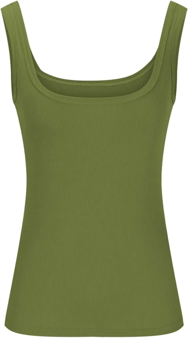 Lmdudan Sexy Tank Tops for Women Ribbed Knit Sleeveless U-Neck Summer Workout Tees Fashion Solid Color Slim Fit Cami Shirts