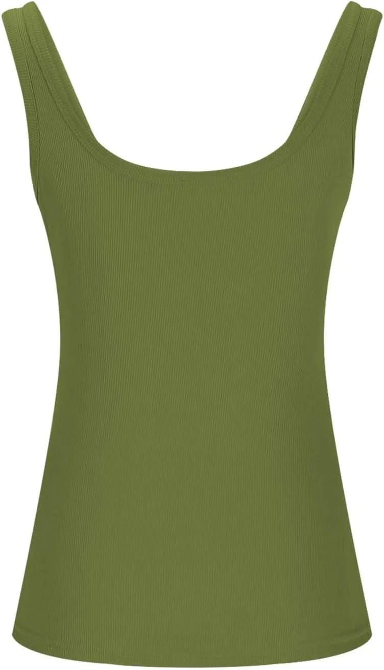 Lmdudan Sexy Tank Tops for Women Ribbed Knit Sleeveless U-Neck Summer Workout Tees Fashion Solid Color Slim Fit Cami Shirts