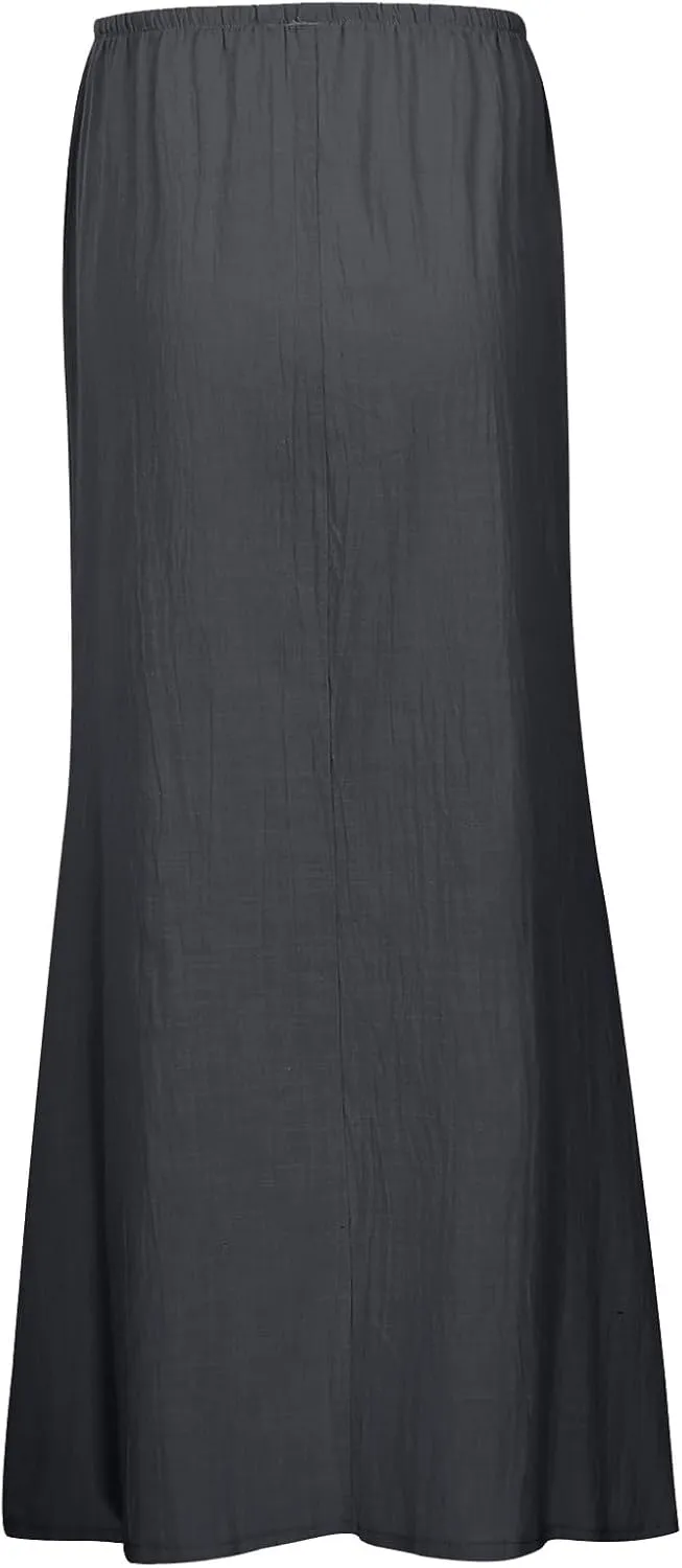 Long Linen Skirts for Women Drawstring High Waisteummer Boho A Line Maxi Skirt Flowy Vacation Casual Skorts