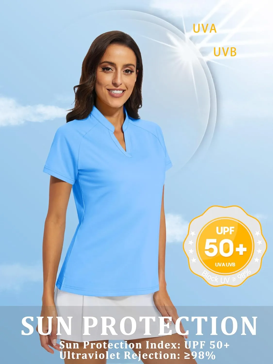 MAGCOMSEN Women's Golf Polo Shirts UPF 50  V Neck Collarless Short Sleeve Shirts Quick Dry Tennis T-Shirts