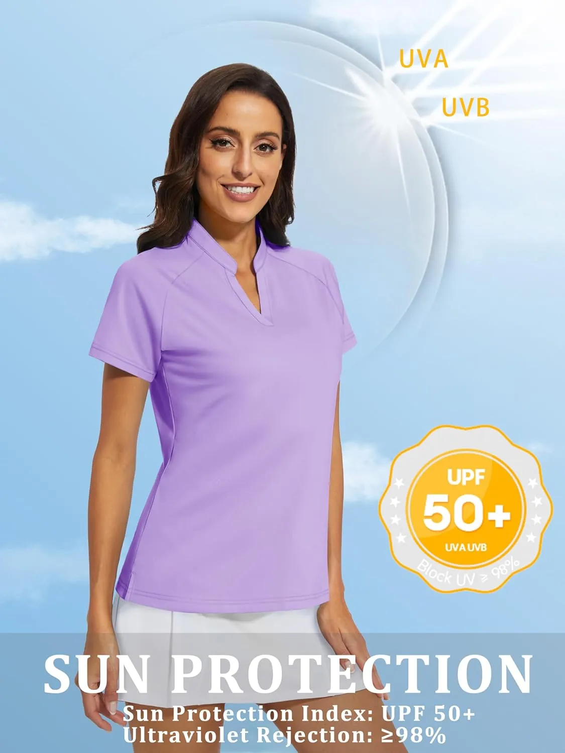 MAGCOMSEN Women's Golf Polo Shirts UPF 50  V Neck Collarless Short Sleeve Shirts Quick Dry Tennis T-Shirts