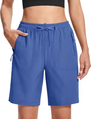 MAGCOMSEN Women's Hiking Shorts Lightweight Quick Dry 8" Golf Shorts Water Resistant with 3 Zipper Pockets