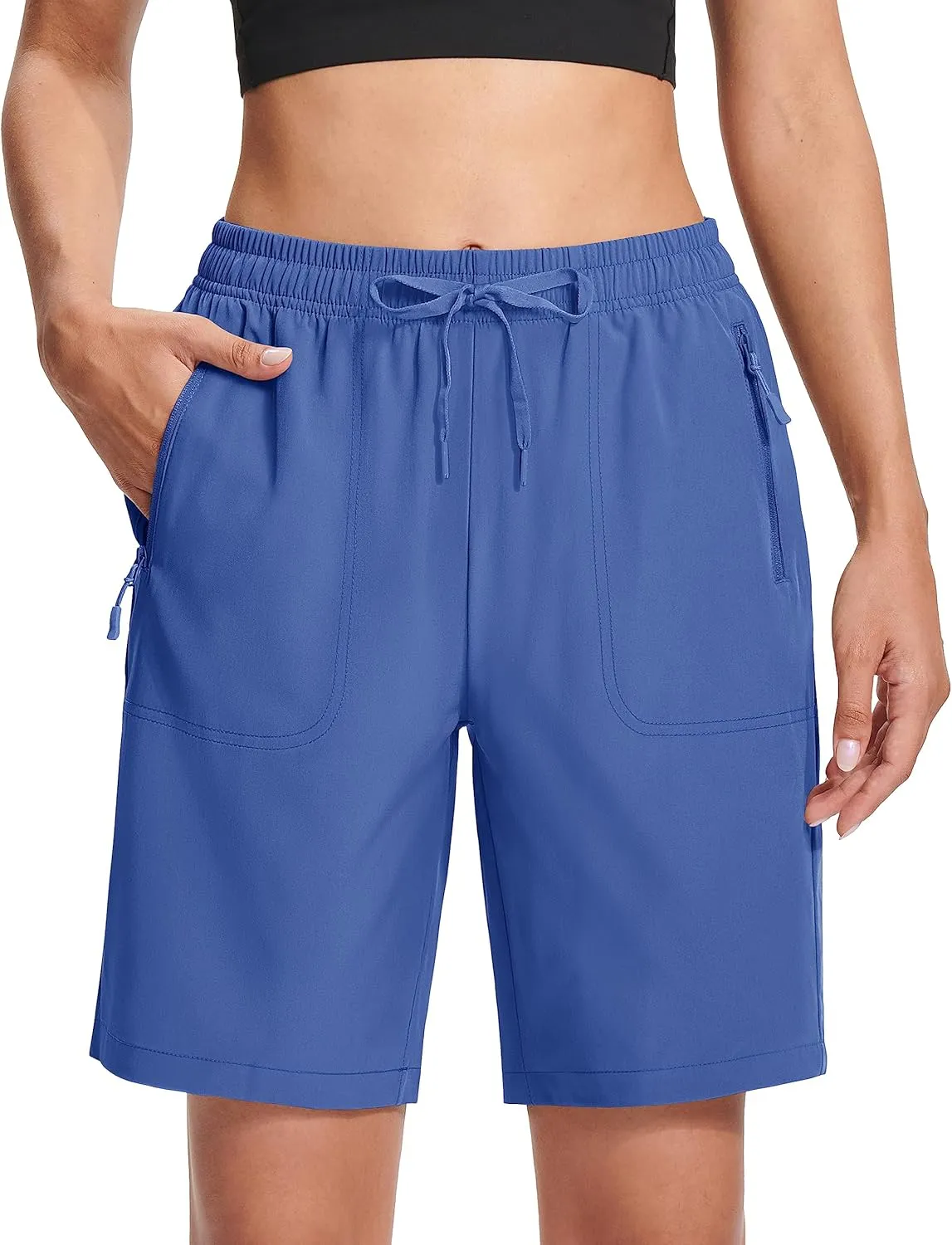 MAGCOMSEN Women's Hiking Shorts Lightweight Quick Dry 8" Golf Shorts Water Resistant with 3 Zipper Pockets