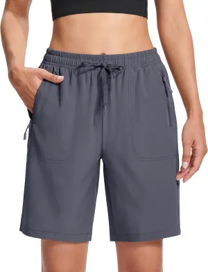 MAGCOMSEN Women's Hiking Shorts Lightweight Quick Dry 8" Golf Shorts Water Resistant with 3 Zipper Pockets