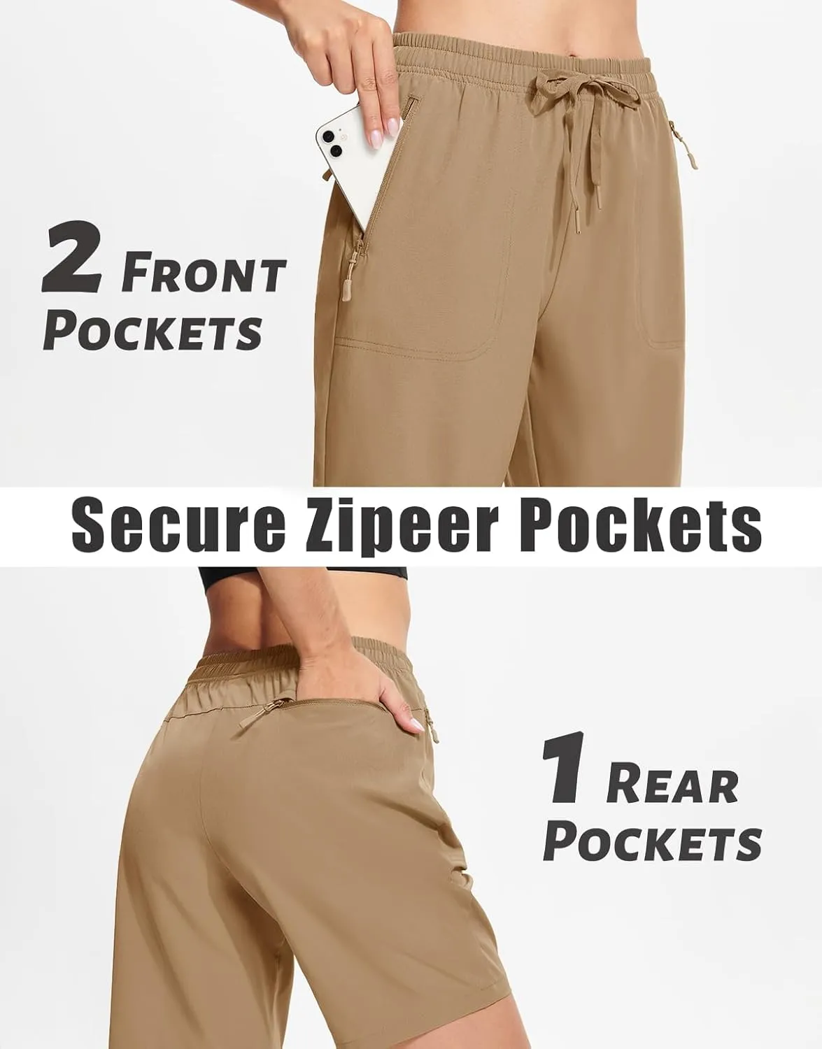 MAGCOMSEN Women's Hiking Shorts Lightweight Quick Dry 8" Golf Shorts Water Resistant with 3 Zipper Pockets