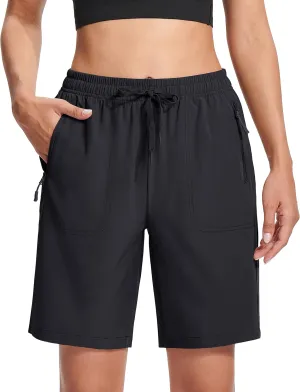 MAGCOMSEN Women's Hiking Shorts Lightweight Quick Dry 8" Golf Shorts Water Resistant with 3 Zipper Pockets