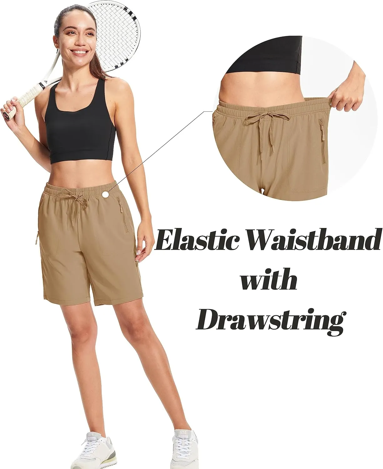 MAGCOMSEN Women's Hiking Shorts Lightweight Quick Dry 8" Golf Shorts Water Resistant with 3 Zipper Pockets