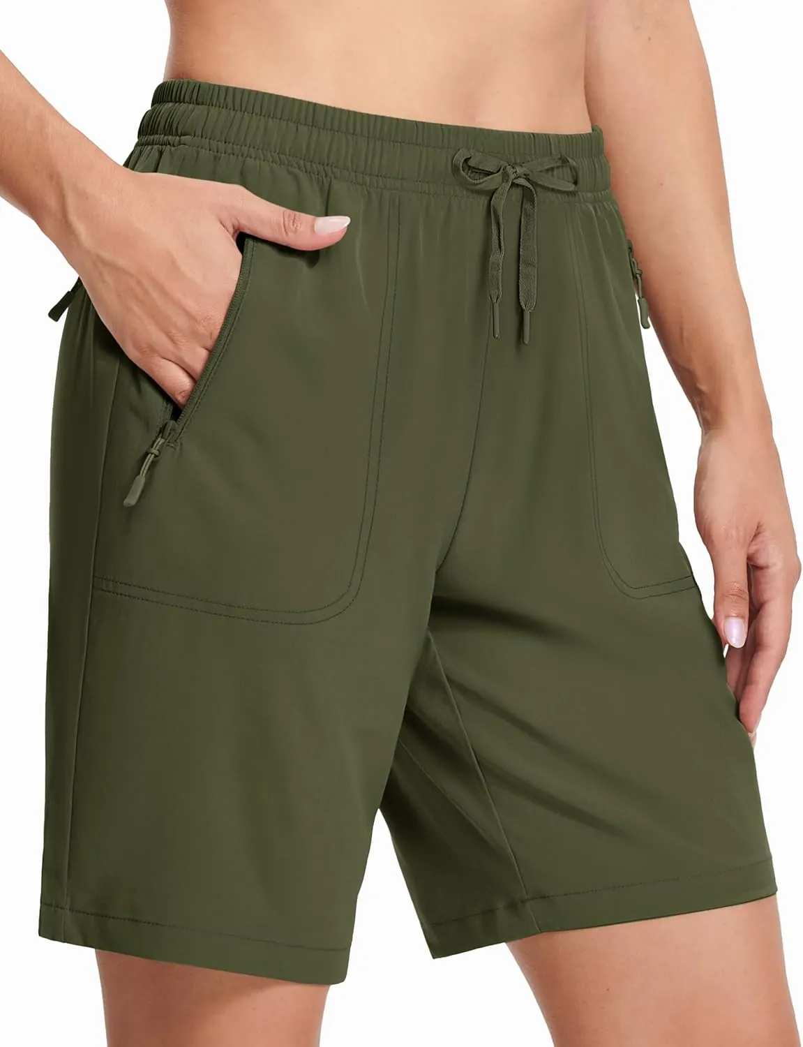 MAGCOMSEN Women's Hiking Shorts Lightweight Quick Dry 8" Golf Shorts Water Resistant with 3 Zipper Pockets