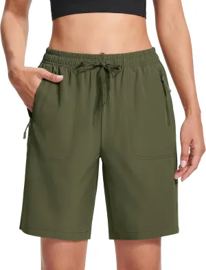 MAGCOMSEN Women's Hiking Shorts Lightweight Quick Dry 8" Golf Shorts Water Resistant with 3 Zipper Pockets