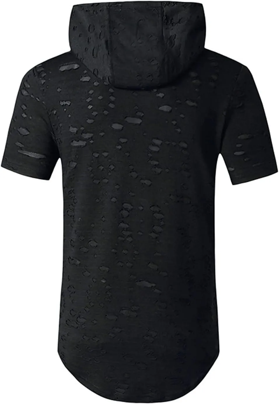 Maiyifu-GJ Mens Athletic Casual Longline Hipster T Shirt Hipster Hip Hop Hoodie Tee Solid Color Ripped Pullover Short Sleeve