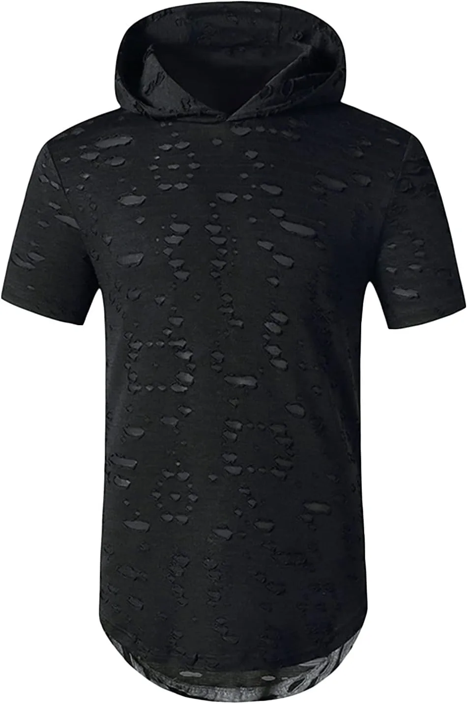 Maiyifu-GJ Mens Athletic Casual Longline Hipster T Shirt Hipster Hip Hop Hoodie Tee Solid Color Ripped Pullover Short Sleeve
