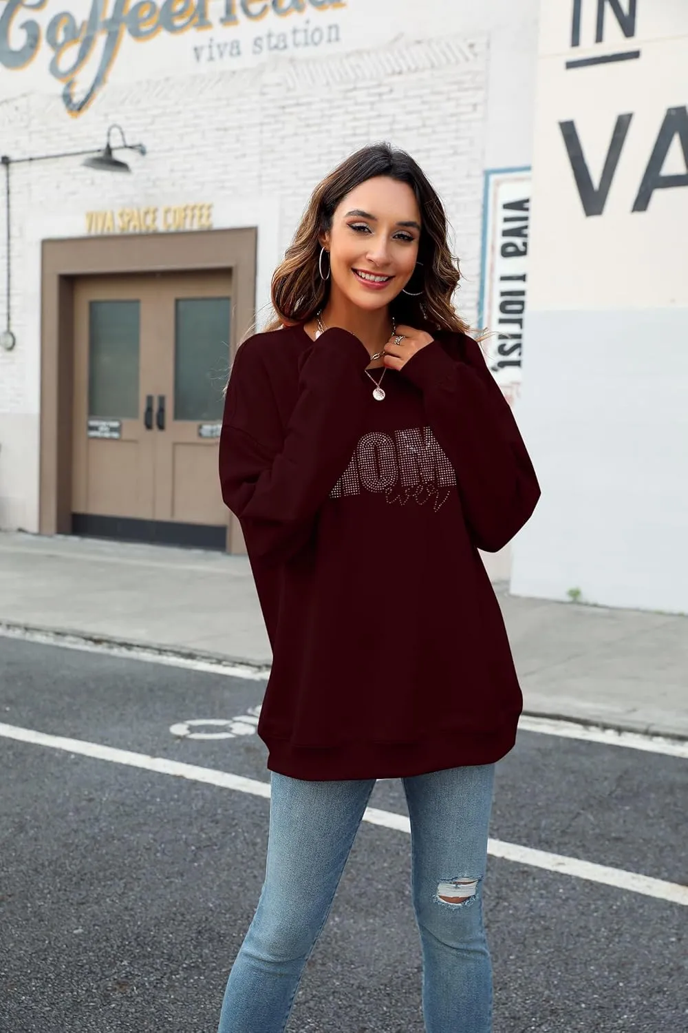 Mama Sweatshirt Coquette Sweater Women Bow Sweatshirt Pink Ribbon Sweatshirts Cute Crewneck Long Sleeve Top
