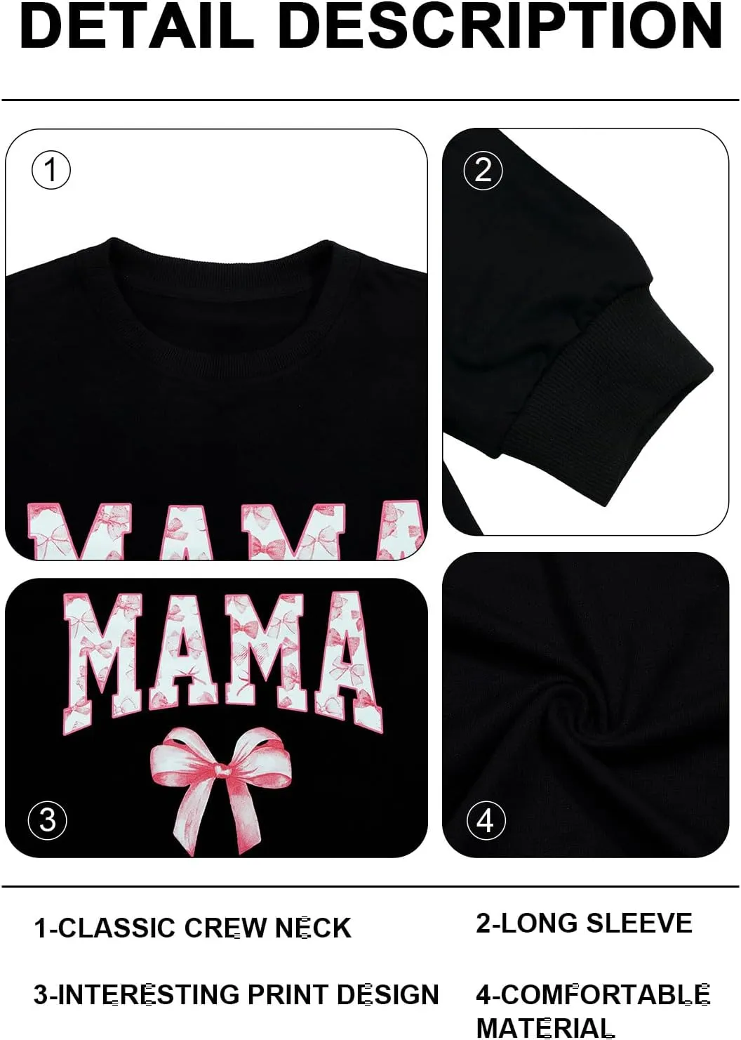 Mama Sweatshirt Coquette Sweater Women Bow Sweatshirt Pink Ribbon Sweatshirts Cute Crewneck Long Sleeve Top