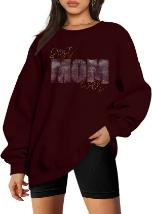 Mama Sweatshirt Coquette Sweater Women Bow Sweatshirt Pink Ribbon Sweatshirts Cute Crewneck Long Sleeve Top