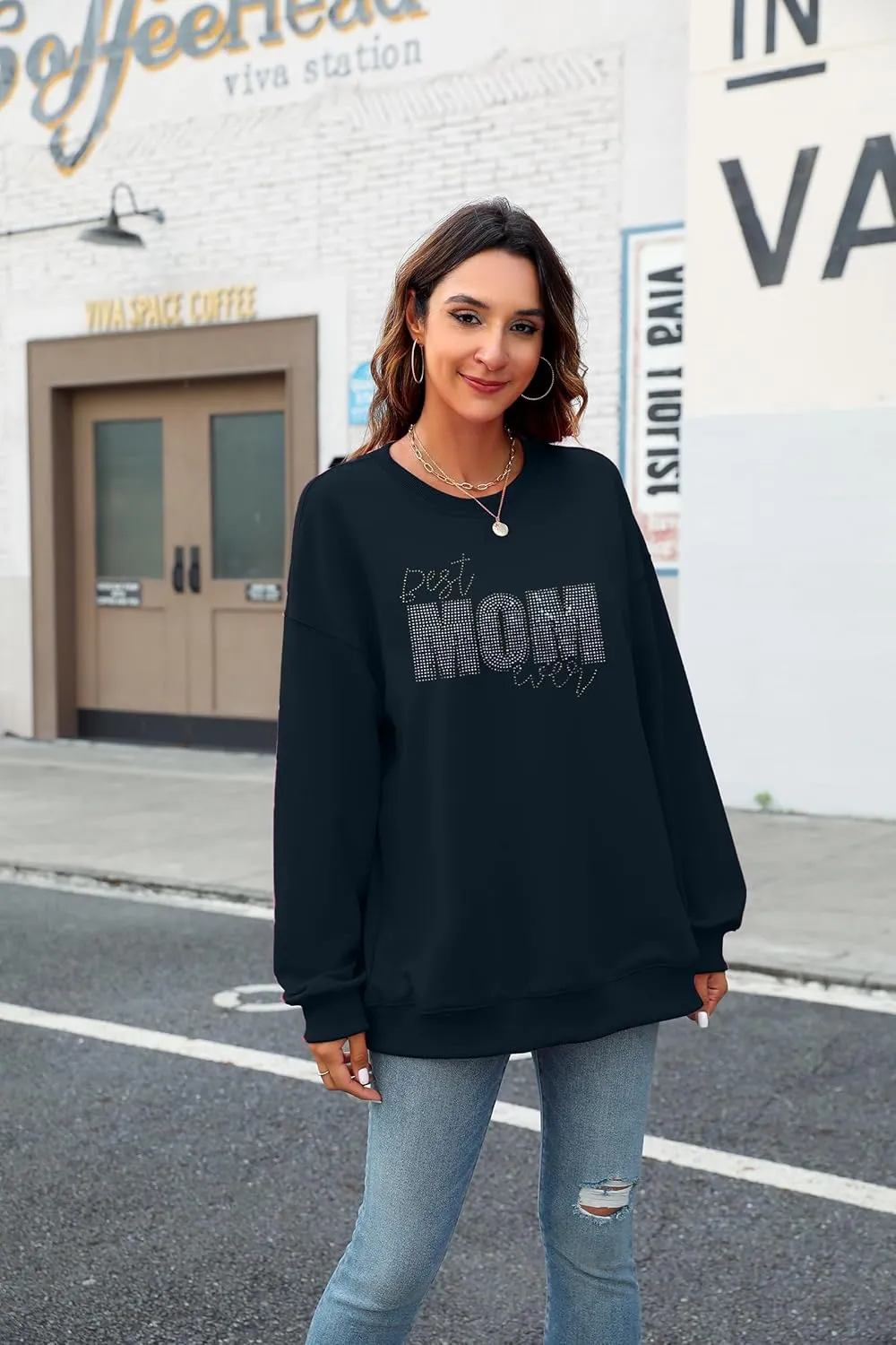 Mama Sweatshirt Coquette Sweater Women Bow Sweatshirt Pink Ribbon Sweatshirts Cute Crewneck Long Sleeve Top