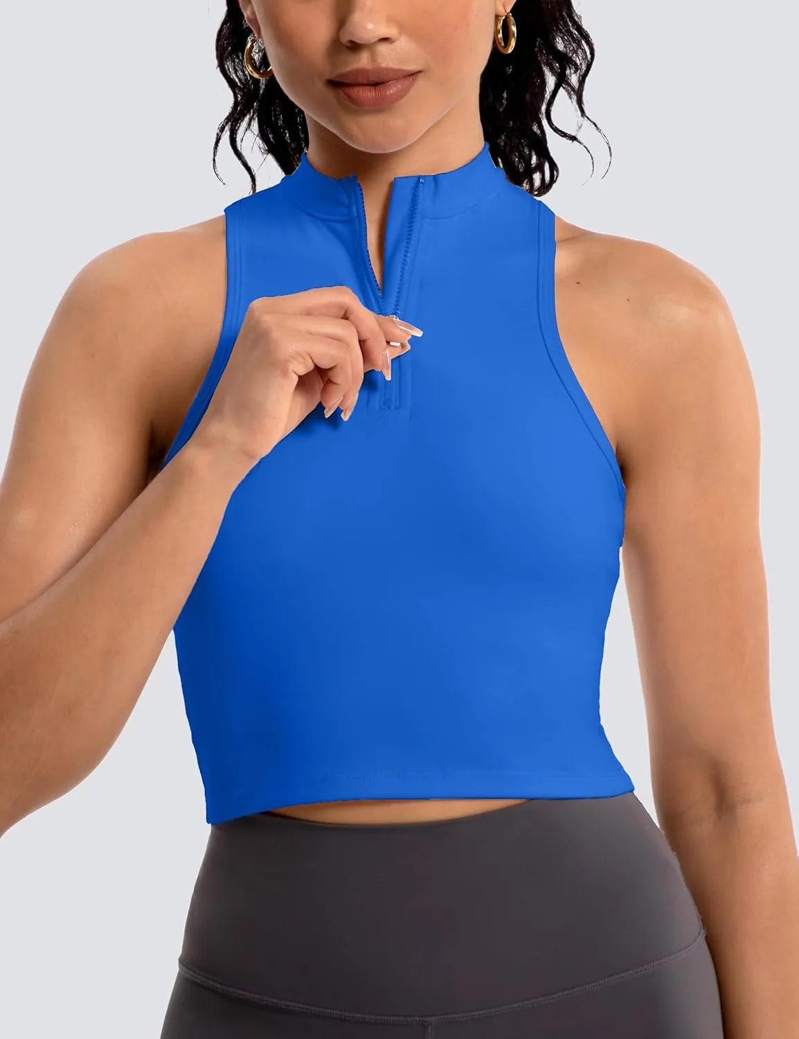 MathCat Half Zipper Workout Tank Tops for Women with Built in Bra, Racerback Workout Tops Sleeveless Crop Tops Gym Yoga Tops