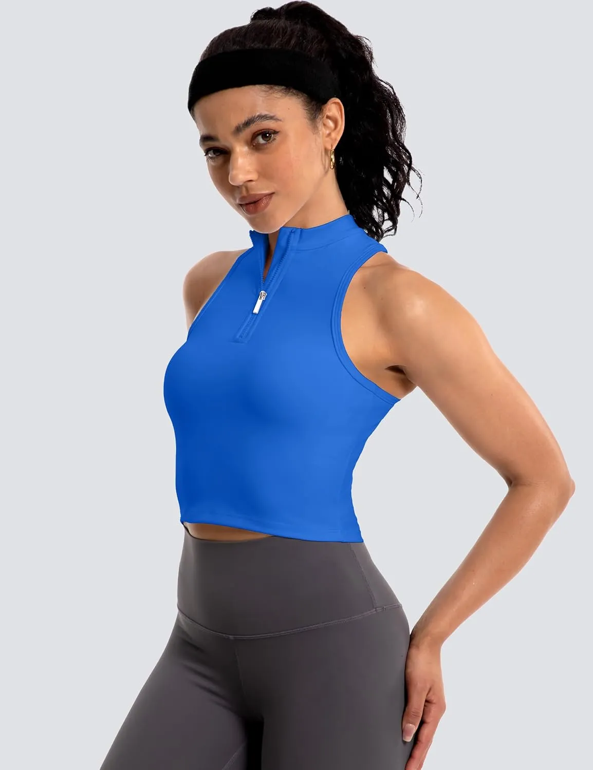 MathCat Half Zipper Workout Tank Tops for Women with Built in Bra, Racerback Workout Tops Sleeveless Crop Tops Gym Yoga Tops