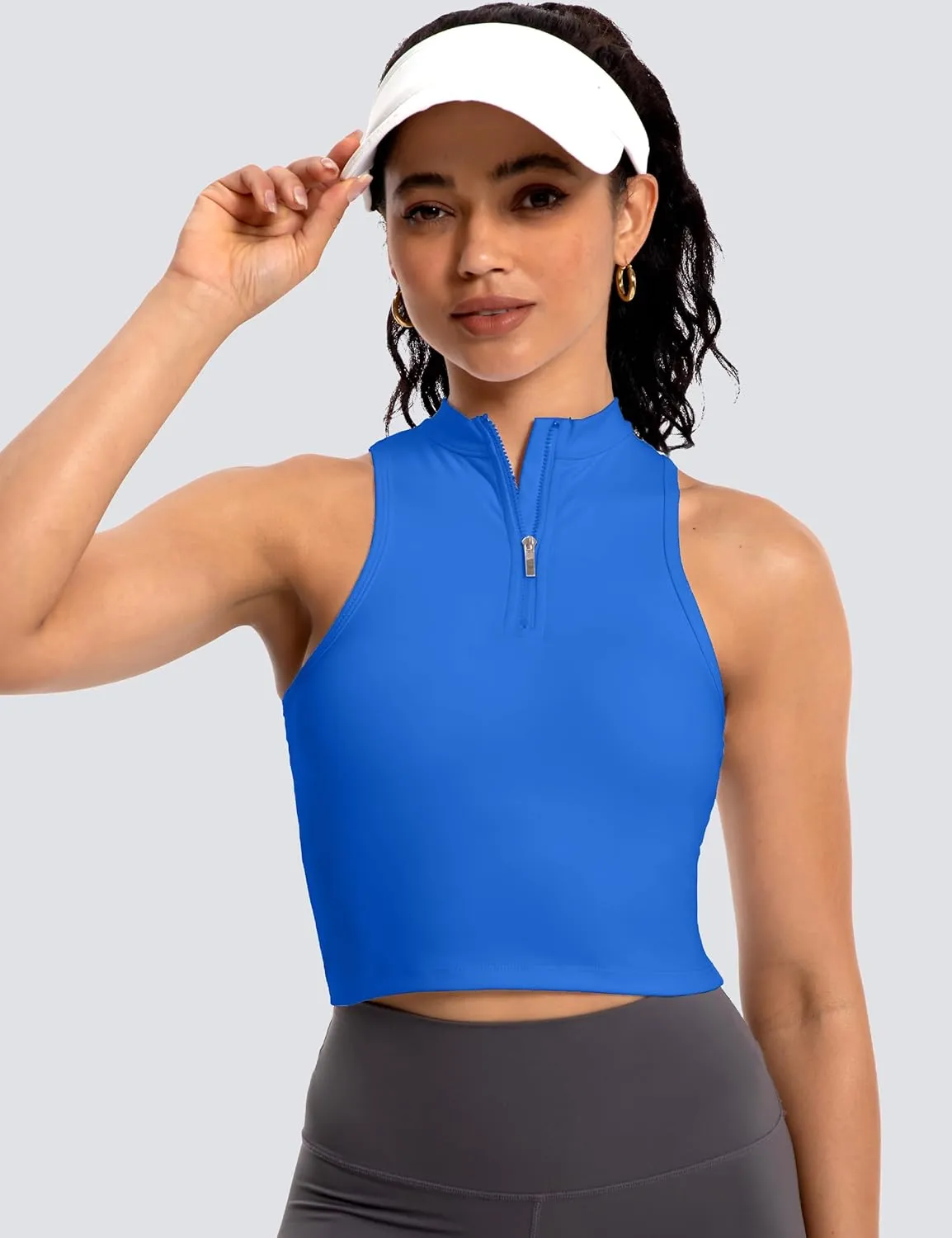 MathCat Half Zipper Workout Tank Tops for Women with Built in Bra, Racerback Workout Tops Sleeveless Crop Tops Gym Yoga Tops