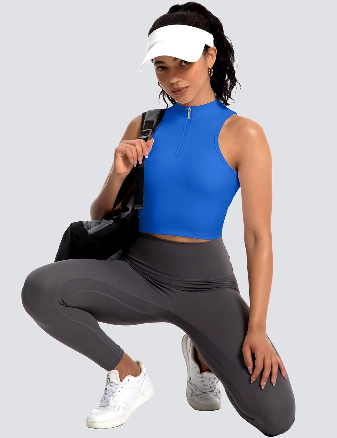MathCat Half Zipper Workout Tank Tops for Women with Built in Bra, Racerback Workout Tops Sleeveless Crop Tops Gym Yoga Tops