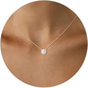 MBW Diamond Necklaces for Women, Dainty 14k Gold/Silver Plated Cubic Zirconia Pendant Necklaces for Women Trendy Simple Small Silver CZ Round Solitaire Choker Necklaces Jewelry for Women