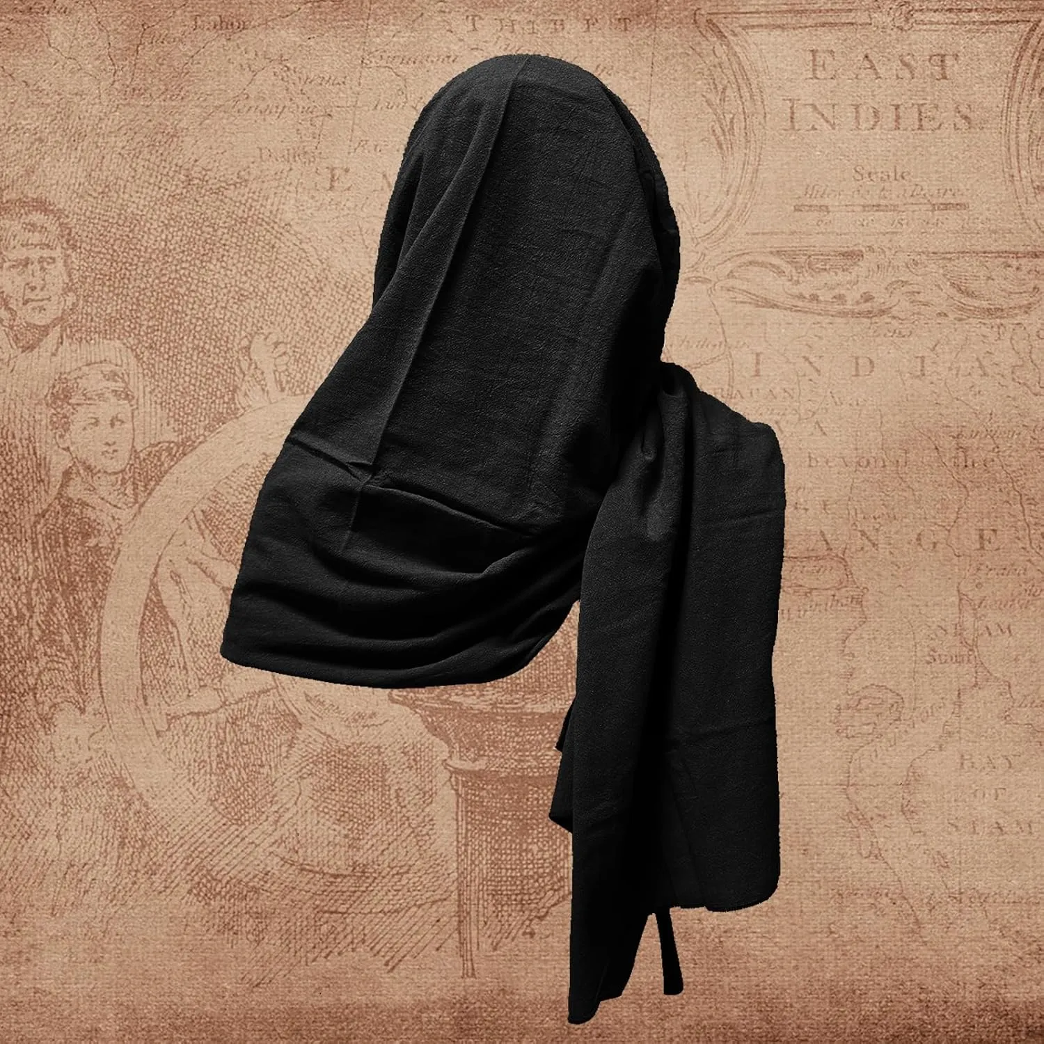 Medieval Shawl Pirate Scarf with Pin, Post Apocalyptic Shaman Cowl Hood Retro Viking Bandana, Renaissance Costume