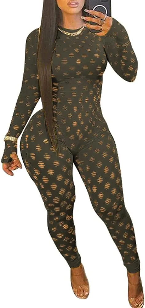 MENCCINO Sexy Club Outfits for Women One Piece Jumpsuits Long Sleeve Bodysuits Bodycon Leggings Pants Suits