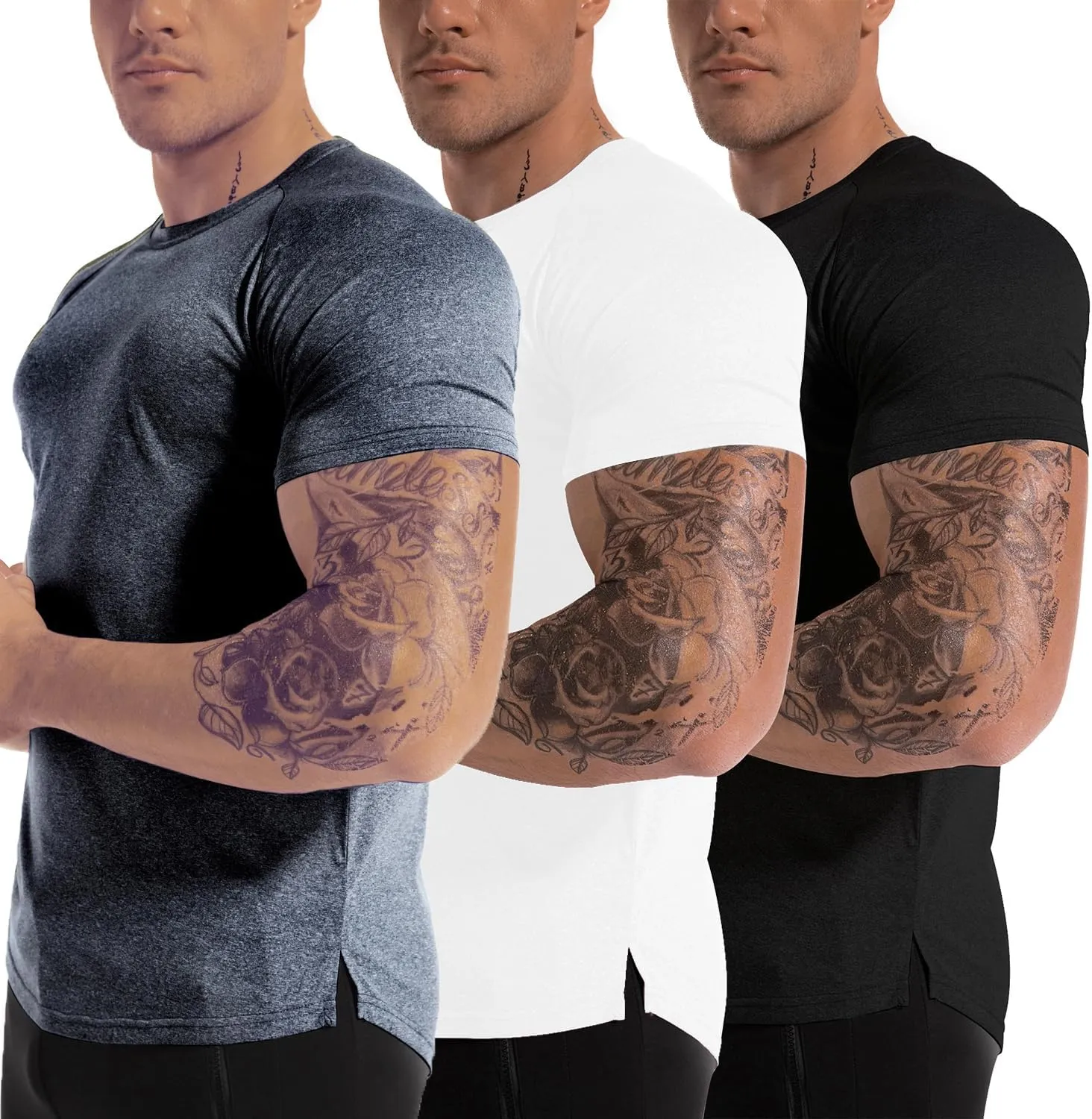 Men's 3pack Dry Fit Workout Gym Short Sleeve T Shirt Moisture Wicking Active Athletic Performance Running Shirts