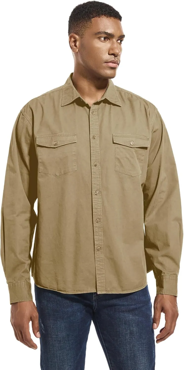 Mens Button Up Shirts Long Sleeve Button Down Shirts with Two Pockets Work Shirts for Men