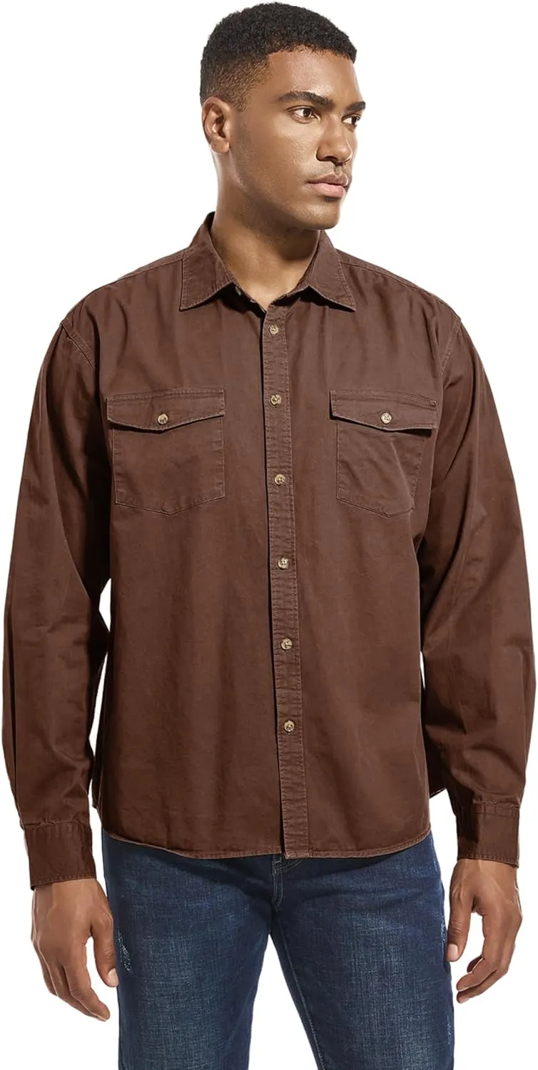 Mens Button Up Shirts Long Sleeve Button Down Shirts with Two Pockets Work Shirts for Men