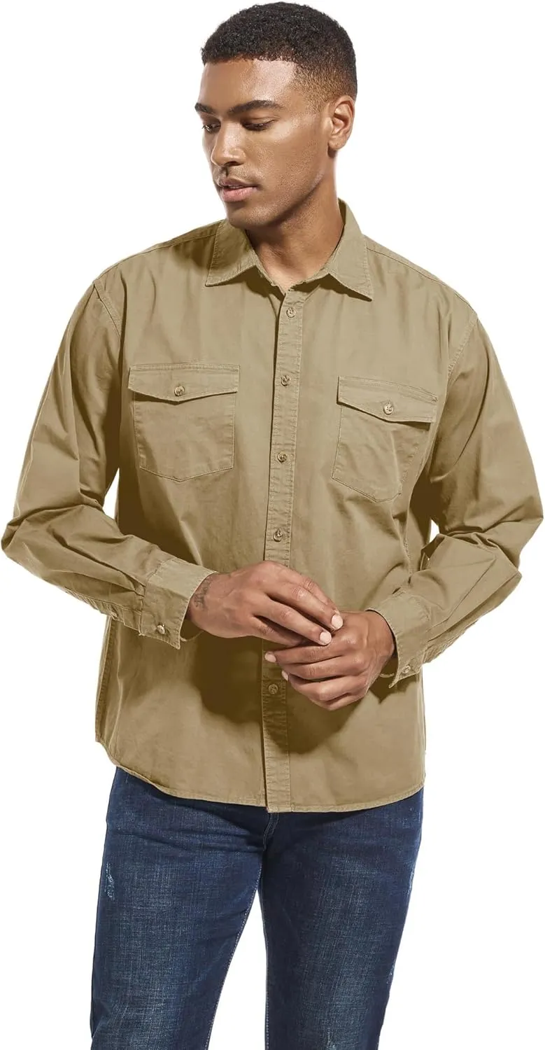 Mens Button Up Shirts Long Sleeve Button Down Shirts with Two Pockets Work Shirts for Men