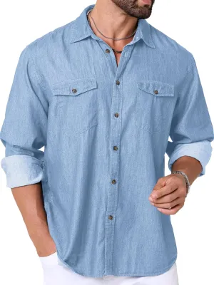 Mens Button Up Shirts Long Sleeve Button Down Shirts with Two Pockets Work Shirts for Men