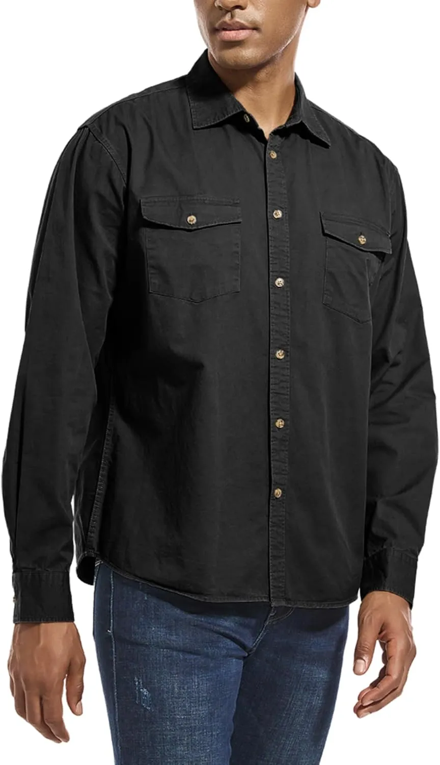 Mens Button Up Shirts Long Sleeve Button Down Shirts with Two Pockets Work Shirts for Men