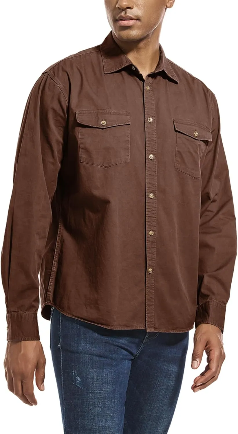 Mens Button Up Shirts Long Sleeve Button Down Shirts with Two Pockets Work Shirts for Men