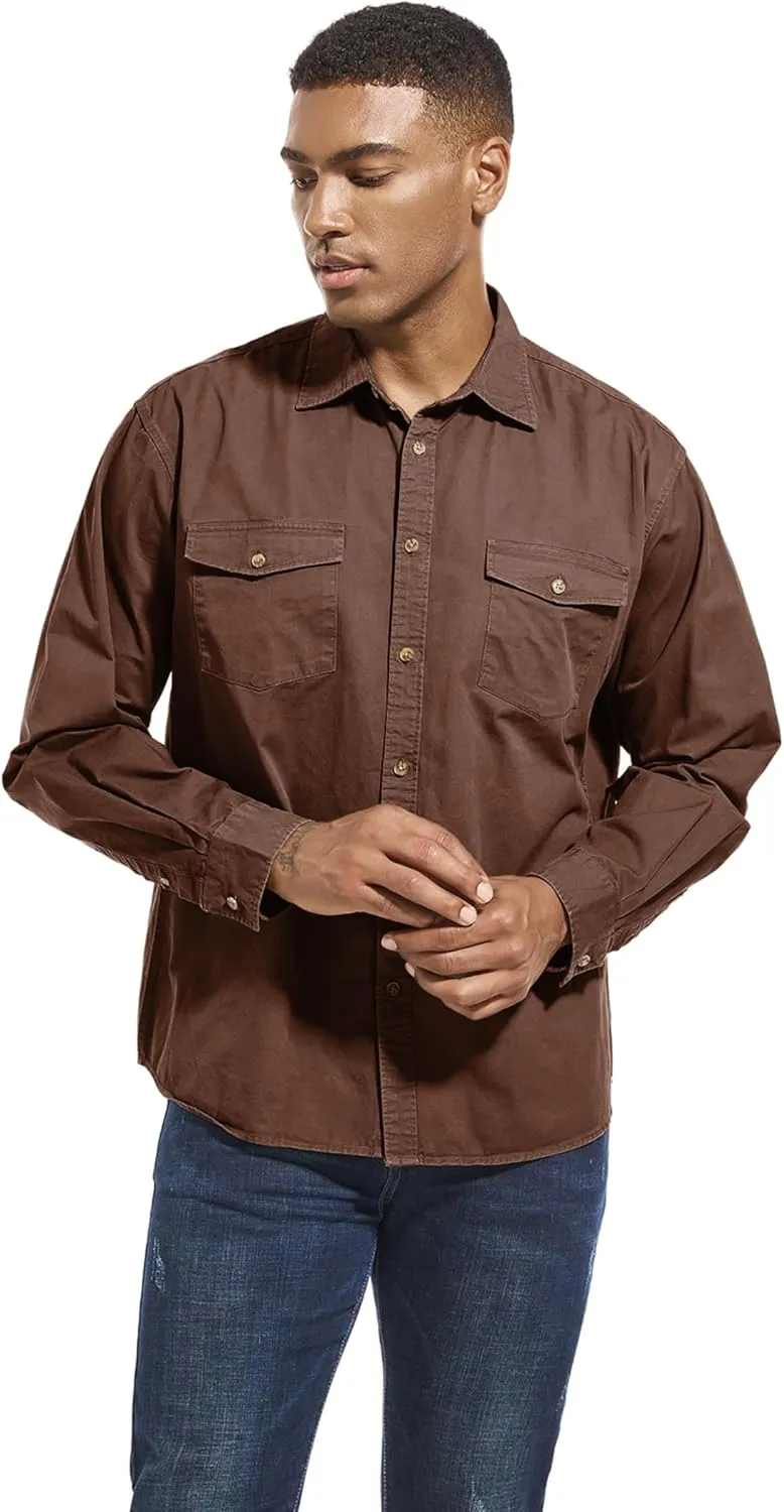 Mens Button Up Shirts Long Sleeve Button Down Shirts with Two Pockets Work Shirts for Men