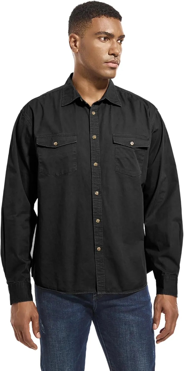 Mens Button Up Shirts Long Sleeve Button Down Shirts with Two Pockets Work Shirts for Men