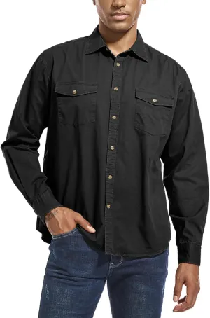 Mens Button Up Shirts Long Sleeve Button Down Shirts with Two Pockets Work Shirts for Men