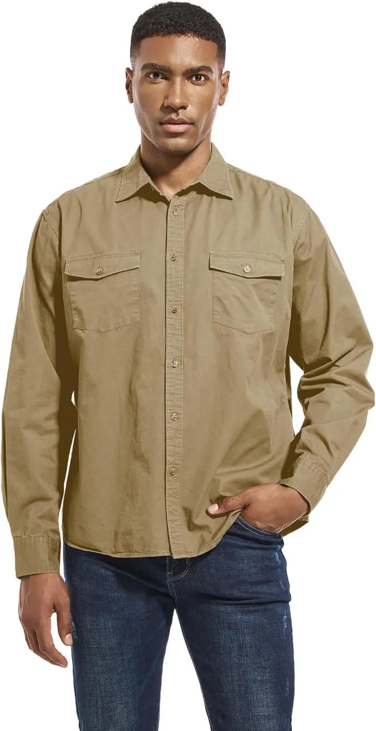 Mens Button Up Shirts Long Sleeve Button Down Shirts with Two Pockets Work Shirts for Men
