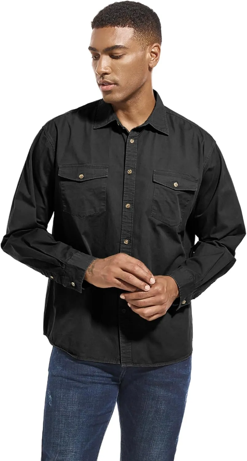 Mens Button Up Shirts Long Sleeve Button Down Shirts with Two Pockets Work Shirts for Men