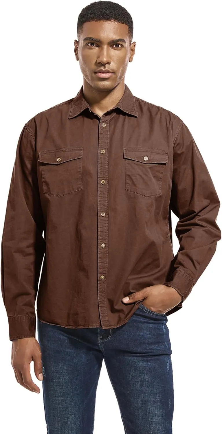 Mens Button Up Shirts Long Sleeve Button Down Shirts with Two Pockets Work Shirts for Men