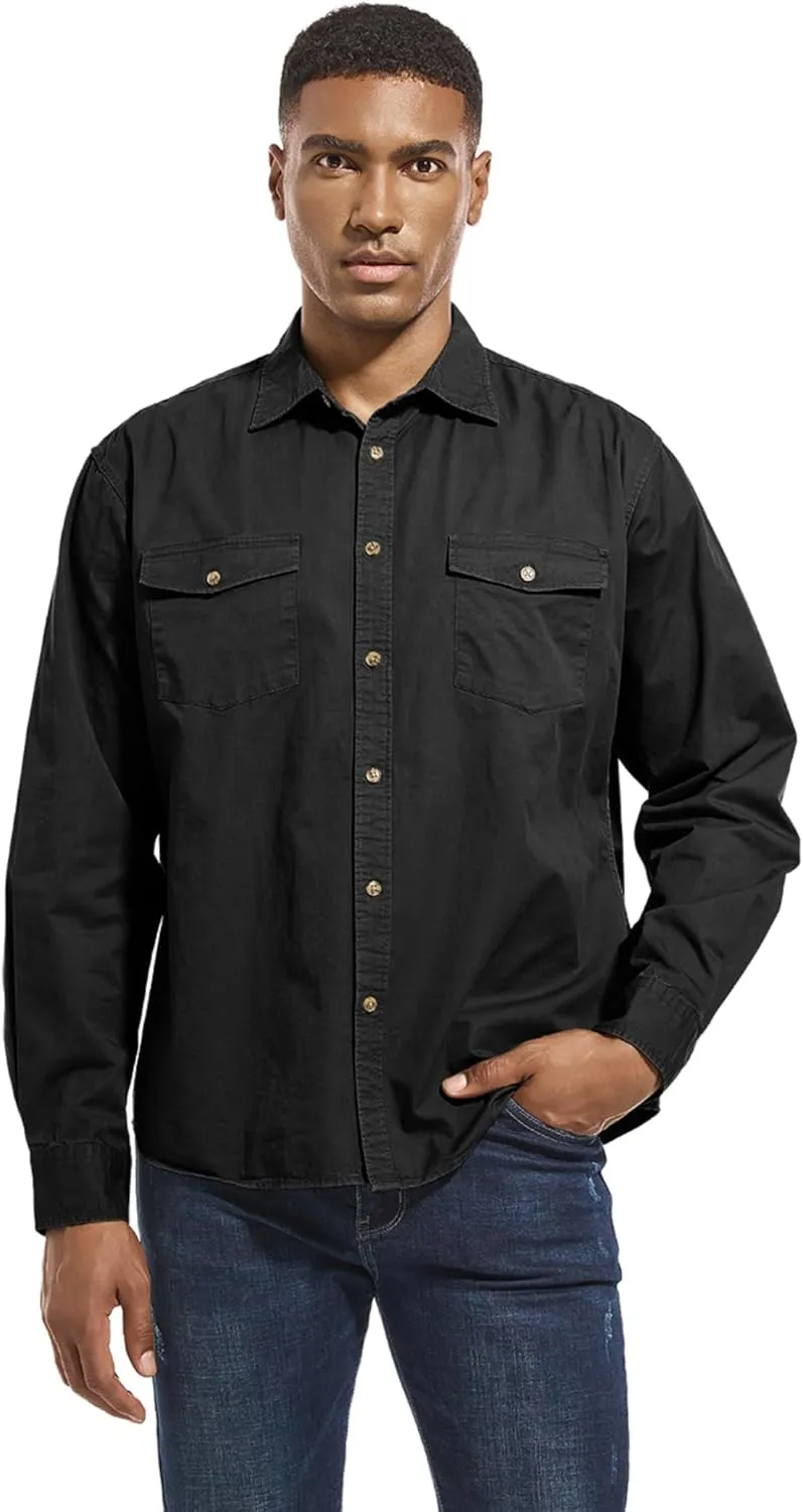 Mens Button Up Shirts Long Sleeve Button Down Shirts with Two Pockets Work Shirts for Men