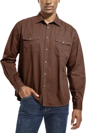 Mens Button Up Shirts Long Sleeve Button Down Shirts with Two Pockets Work Shirts for Men