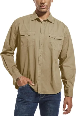 Mens Button Up Shirts Long Sleeve Button Down Shirts with Two Pockets Work Shirts for Men