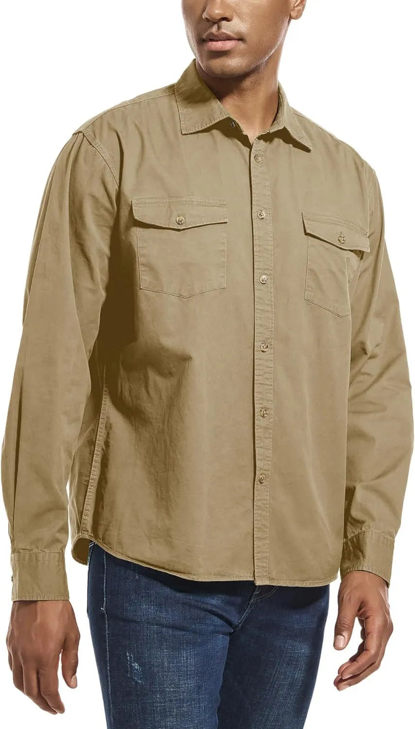 Mens Button Up Shirts Long Sleeve Button Down Shirts with Two Pockets Work Shirts for Men