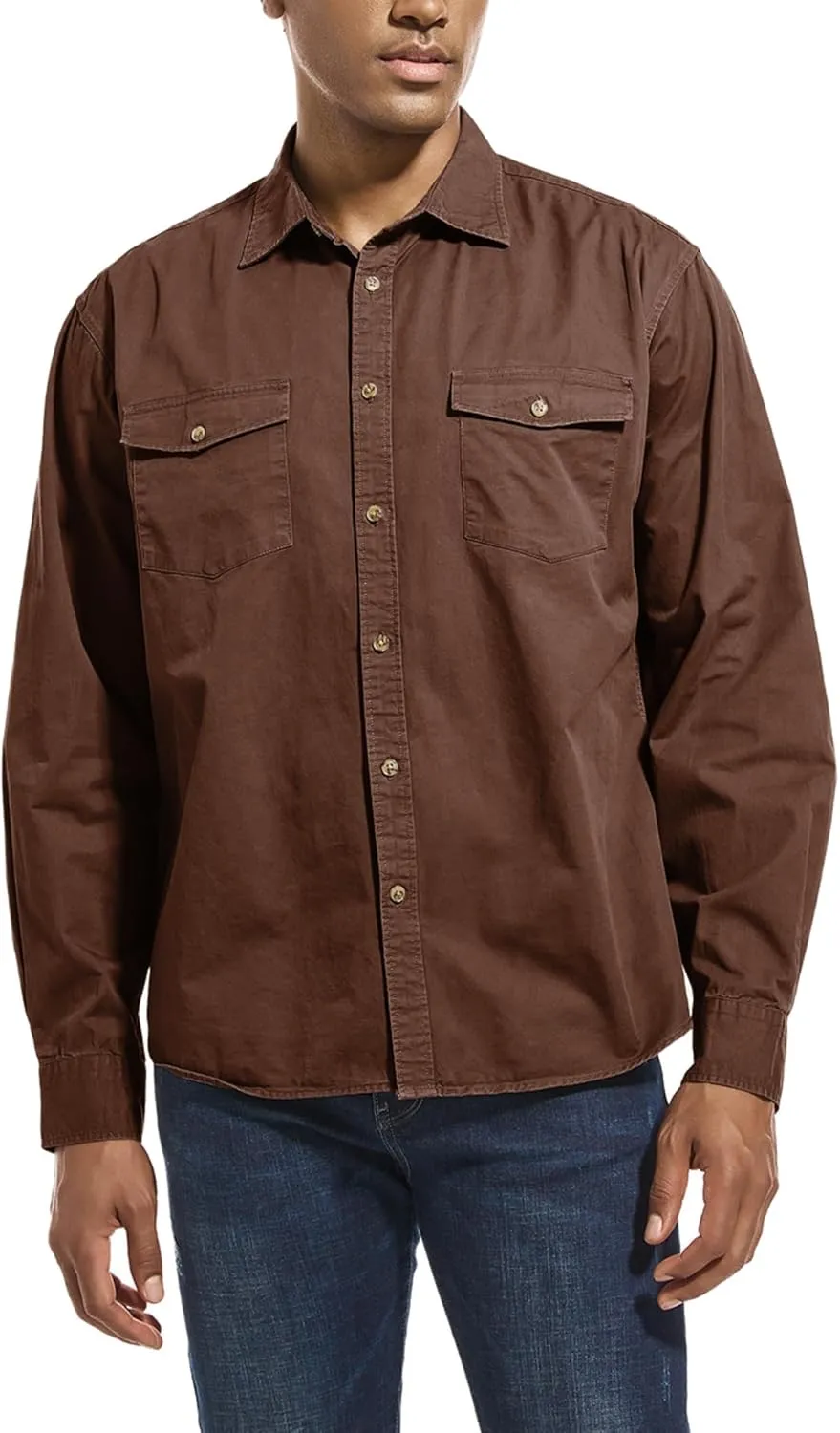 Mens Button Up Shirts Long Sleeve Button Down Shirts with Two Pockets Work Shirts for Men